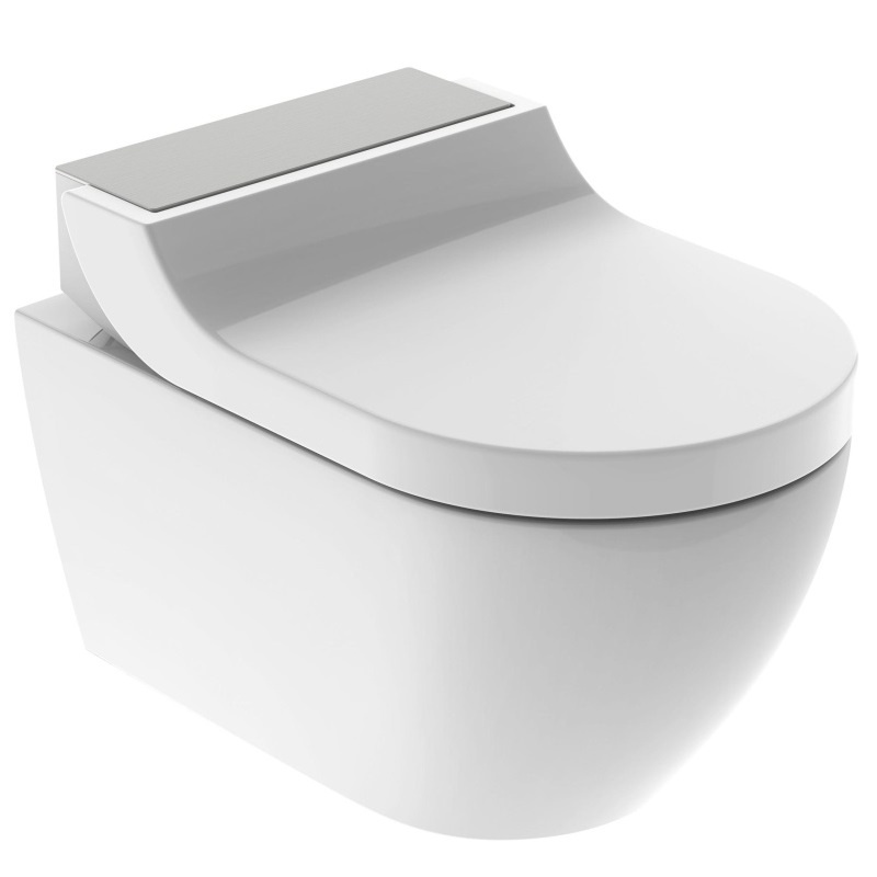 Geberit AquaClean Tuma Comfort Toaleta WC myjąca 55,3x36 cm bez kołnierza z  deską stal nierdzewna szczotkowana/biała 146.292.FW.1 - Lazienkarium.pl