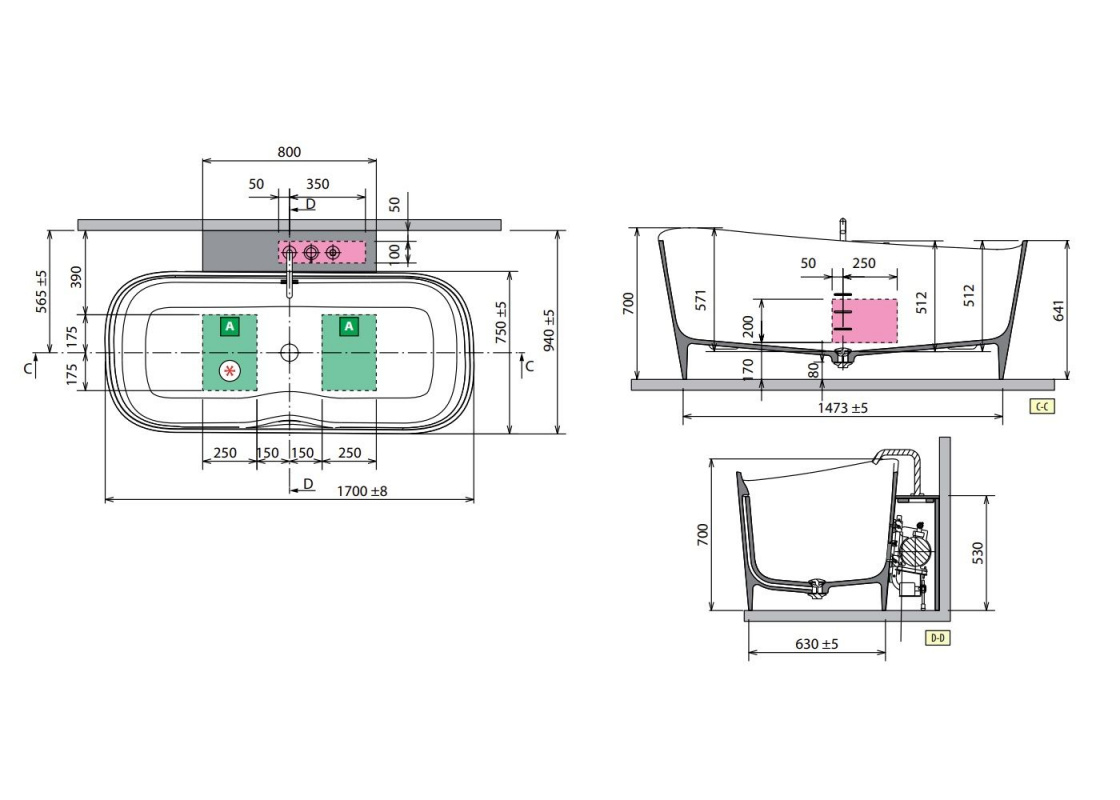 Novellini Infinitive Wanna Wolnostojąca 170x75 cm INF1170752CPU
