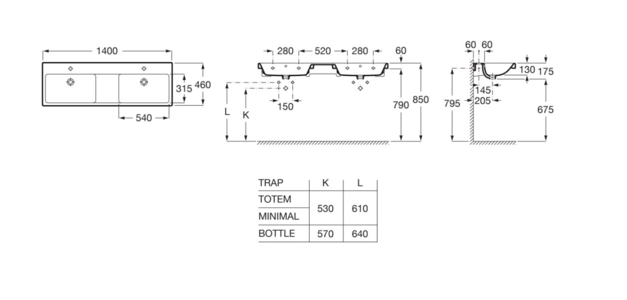 Roca Gap 140x46 cm A3270MUS00 Lazienkarium.pl