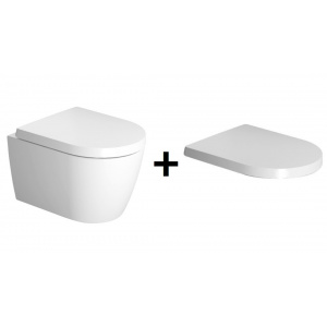 Duravit ME by Starck Zestaw Toaleta WC podwieszana Compact Rimless 37x48 cm lejowa z deską sedesową wolnoopadającą, biały 2530090000+0020190000