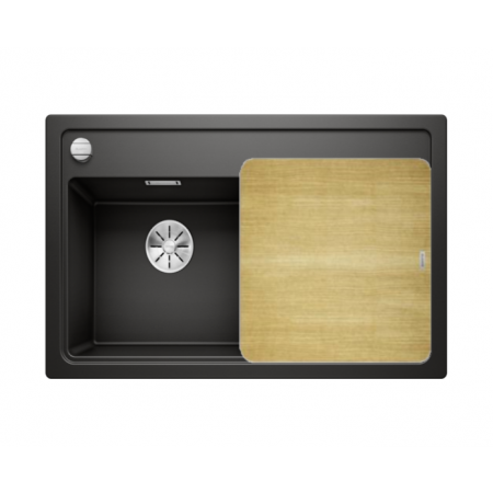 Blanco Zenar 45 S Zestaw Zlewozmywak granitowy jednokomorowy 86x51 cm lewy czarny + deska kuchenna drewniana 526033