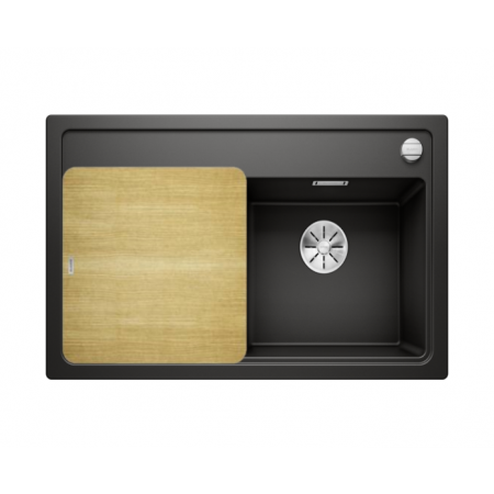 Blanco Zenar 45 S Zestaw Zlewozmywak granitowy jednokomorowy 86x51 cm prawy czarny + deska kuchenna drewniana 526036