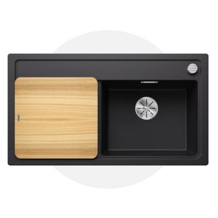 Blanco Zenar 5 S Zestaw Zlewozmywak granitowy jednokomorowy 91,5x51 cm prawy czarny + deska kuchenna drewniana 526045