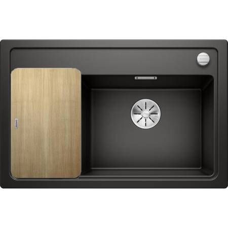 Blanco Zenar XL 6 S Compact Zestaw Zlewozmywak granitowy jednokomorowy 78x51 cm prawy czarny + deska kuchenna drewniana 526051