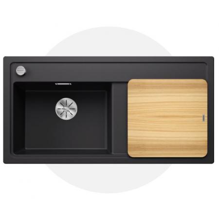 Blanco Zenar XL 6 S Zestaw Zlewozmywak granitowy jednokomorowy 100x51 cm lewy czarny + deska kuchenna drewniana 526058