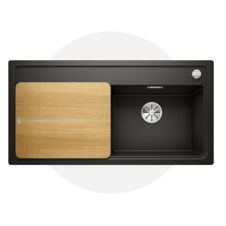 Blanco Zenar XL 6 S Zestaw Zlewozmywak granitowy jednokomorowy 100x51 cm prawy czarny + deska kuchenna drewniana 526061