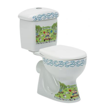 Cerastyle Happy Zestaw Toaleta WC stojąca kompaktowa + spłuczka + deska biała 08100-PW