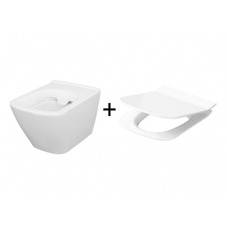 Cersanit City Square Zestaw Toaleta WC 51x34,5 cm CleanOn bez kołnierza + deska wolnoopadająca biały K35-041+K98-0220