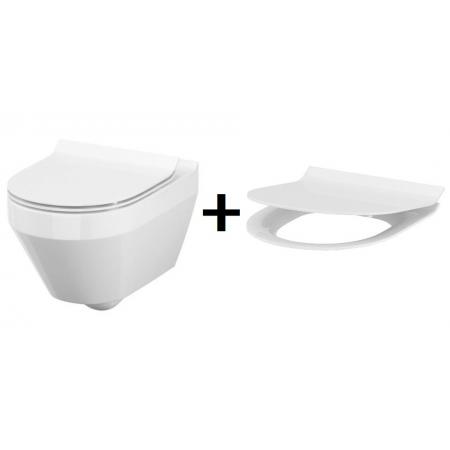 Cersanit Crea Zestaw Toaleta WC podwieszana 52x35,5 cm owalna CleanOn z deską sedesową wolnoopadającą Slim, biała EcoBox S701-212-ECO