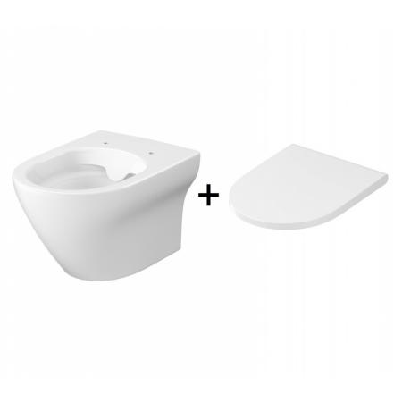 Cersanit Larga Oval Zestaw Toaleta WC 52x36 cm CleanOn bez kołnierza + deska wolnoopadająca biały S701-472