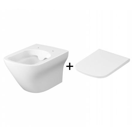 Cersanit Larga Square Zestaw Toaleta WC 52x36 cm CleanOn bez kołnierza + deska wolnoopadająca biały S701-473