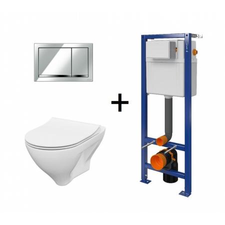 Cersanit Mille Zestaw Toaleta WC 51x36,5 cm bez kołnierza + deska wolnoopadająca + stelaż Aqua + przycisk Enter biały/chrom S701-456