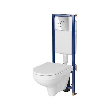 Cersanit Tech Line Base Zestaw Toaleta WC 52,5x36 cm + deska wolnoopadająca + przycisk WC + stelaż podtynkowy biały/chrom połysk S701-690