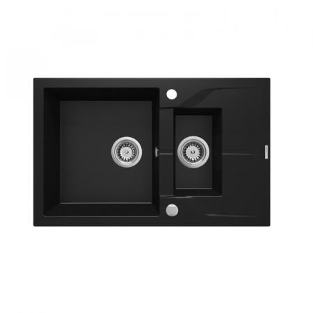 Deante Andante Zlewozmywak granitowy półtorakomorowy 78x49 cm czarny mat ZQNN513