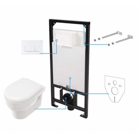 Deante Avis Zestaw 6w1 Toaleta WC bez kołnierza + deska wolnoopadająca + stelaż + przycisk biały/biały CDAA6ZPW