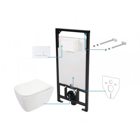 Deante Hiacynt New Zestaw Stelaż podtynkowy + toaleta WC bez kołnierza + deska wolnoopadająca + przycisk WC biały/bianco CDYA6ZPW