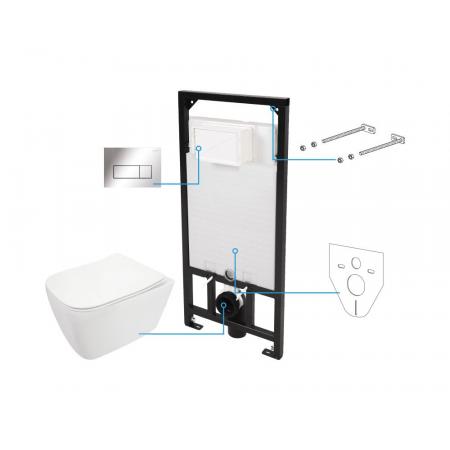 Deante Hiacynt New Zestaw Stelaż podtynkowy + toaleta WC bez kołnierza + deska wolnoopadająca + przycisk WC biały/chrom CDYS6ZPW