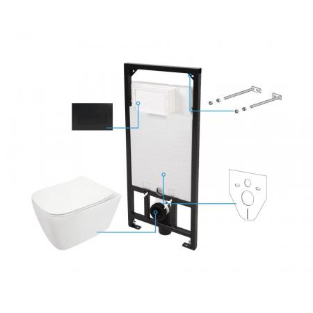 Deante Hiacynt New Zestaw Stelaż podtynkowy + toaleta WC bez kołnierza + deska wolnoopadająca + przycisk WC biały/nero CDYN6ZPW