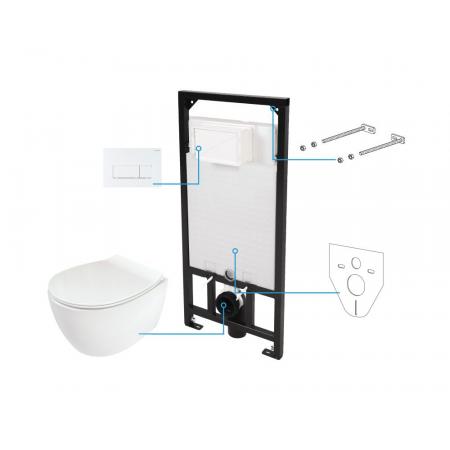 Deante Silia Zestaw Stelaż podtynkowy + toaleta WC bez kołnierza + deska wolnoopadająca + przycisk WC bianco/biały CDLA6ZPW