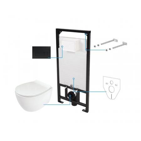 Deante Silia Zestaw Stelaż podtynkowy + toaleta WC bez kołnierza + deska wolnoopadająca + przycisk WC nero/biały CDLN6ZPW