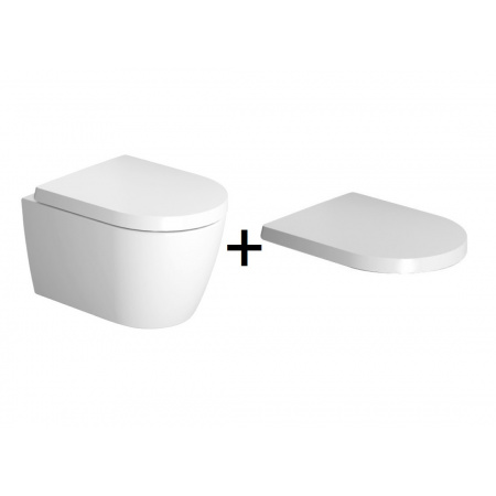 Duravit ME by Starck Toaleta WC podwieszana 48x37 cm Compact krótka HygieneGlaze Rimless bez kołnierza z deską wolnoopadającą biała 2530092000+0020190000