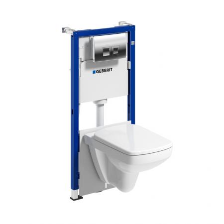 Geberit Duofix Basic Zestaw Stelaż podtynkowy do WC H112 cm + toaleta WC Selnova Compact bezkołnierzowa krótka z deską sedesową wolnoopadającą białą + przycisk WC chrom + mata wygłuszająca 118.342.21.2
