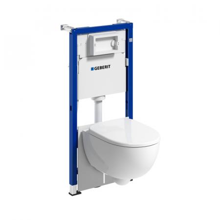 Geberit Duofix Basic Zestaw Stelaż podtynkowy do WC H112 cm + toaleta WC Selnova Compact bezkołnierzowa z deską sedesową wolnoopadającą białą + mata wygłuszająca 118.347.00.2