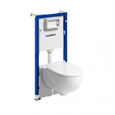 Geberit Duofix Basic Zestaw Stelaż podtynkowy do WC H112 cm + toaleta WC Selnova bezkołnierzowa z deską sedesową wolnoopadającą białą + mata wygłuszająca 118.345.00.2