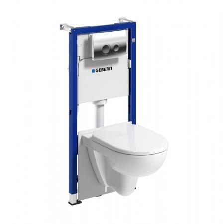 Geberit Duofix Basic Zestaw Stelaż podtynkowy do WC H112 cm + toaleta WC Selnova bezkołnierzowa z deską sedesową wolnoopadającą białą + przycisk WC chrom + mata wygłuszająca 118.339.21.2