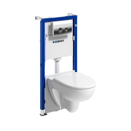 Geberit Duofix Basic Zestaw Stelaż podtynkowy do WC H112 cm + toaleta WC Selnova bezkołnierzowa z deską sedesową wolnoopadającą białą + przycisk WC + mata wygłuszająca 118.341.21.2