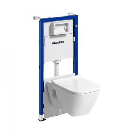 Geberit Duofix Basic Zestaw Stelaż podtynkowy do WC H112 cm + toaleta WC Selnova Square bezkołnierzowa z deską sedesową wolnoopadającą białą + mata wygłuszająca 118.344.00.2