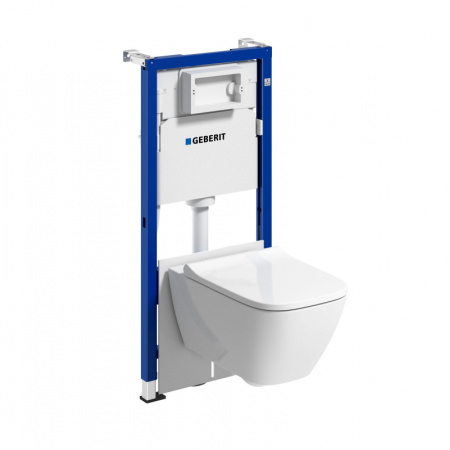 Geberit Duofix Basic Zestaw Stelaż podtynkowy do WC H112 cm + toaleta WC Smyle bezkołnierzowa z deską sedesową wolnoopadającą białą + mata wygłuszająca 118.346.00.2