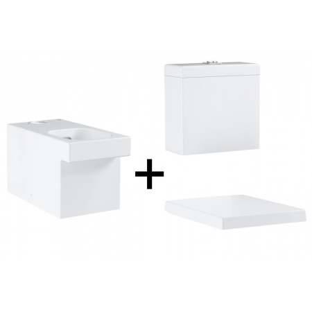 Grohe Cube Ceramic Zestaw Toaleta WC kompaktowa 69x37 cm bez kołnierza PureGuard z deską sedesową wolnoopadającą i zbiornikiem z podłączeniem z dołu, biały 3948400H+39488000+39490000