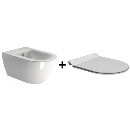 GSI Pura Zestaw Toaleta WC podwieszana 55x36 cm SwirlFlush bez kołnierza z deską wolnoopadającą slim biały 881511+MS86CSN11+FISR2