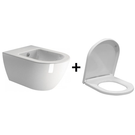 GSI Pura Zestaw Toaleta WC podwieszana 55x36 cm SwirlFlush bez kołnierza wewnętrznego z deską sedesową wolnoopadającą i elementami montażowymi, biały 881511+MS86CN11+FISR2