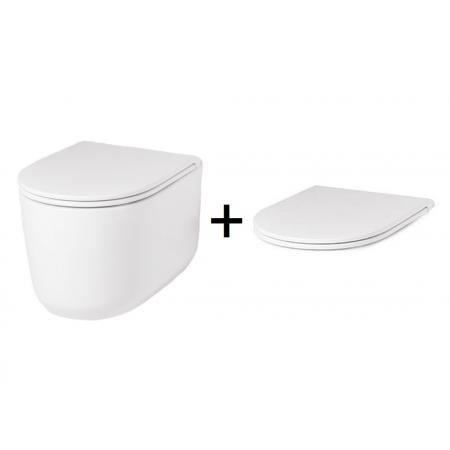 Hidra Gio Evolution Zestaw Toaleta WC podwieszana 55x36,5 cm Rimless bez kołnierza z deską wolnoopadającą biały GWR20+GZQ