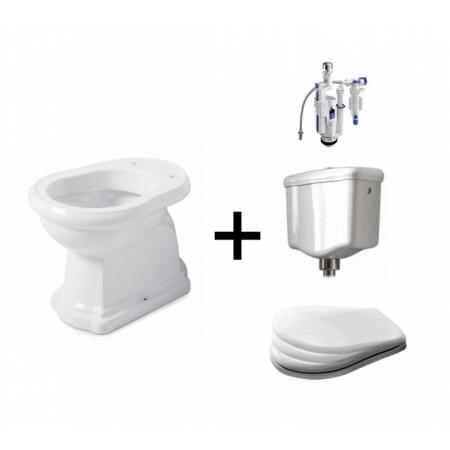 Kerasan Retro Zestaw Toaleta WC kompaktowa 59x38,5 cm + deska wolnoopadająca + spłuczka + mechanizm spłukujący biały/chrom 101001+108801+108201+750990+757190