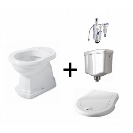 Kerasan Retro Zestaw Toaleta WC kompaktowa 59x38,5 cm + deska wolnoopadająca + spłuczka + mechanizm spłukujący biały/chrom 101001+108901+1081+750990