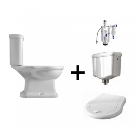 Kerasan Retro Zestaw Toaleta WC kompaktowa 72x38,5 cm + deska wolnoopadająca + spłuczka + mechanizm spłukujący biały/chrom 101301+108901+1081+750990