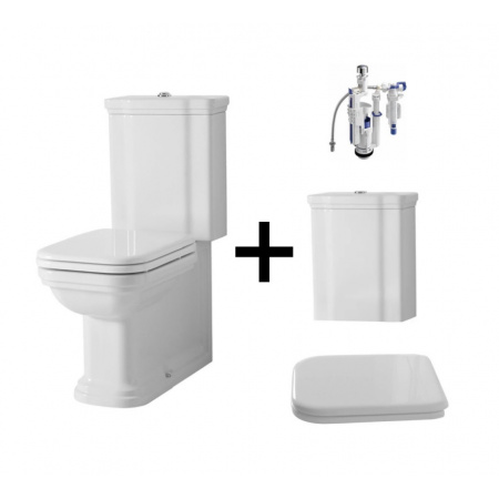 Kerasan Waldorf Zestaw Toaleta WC kompaktowa 68x40 cm + deska wolnoopadająca + spłuczka + mechanizm spłukujący biały/chrom 411701+418801+418101+750990