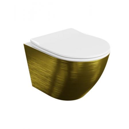 Lavita Sofi Slim Brushed Gold Zestaw Toaleta WC bez kołnierza 49x36,5 cm + deska wolnoopadająca złoty szczotkowany/biały połysk 5900378331858