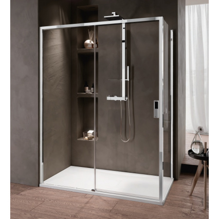 Novellini Opera Black 2P Drzwi prysznicowe przesuwne wnękowe 137-141x200 cm lewe, szkło przezroczyste, profile czarne OPE2P137S-1H