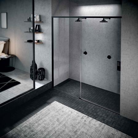 Novellini Opera Black 2PH Drzwi prysznicowe przesuwne wnękowe 100-103x200 cm lewe, szkło przezroczyste, profile czarne, OPE2PH100S-1H