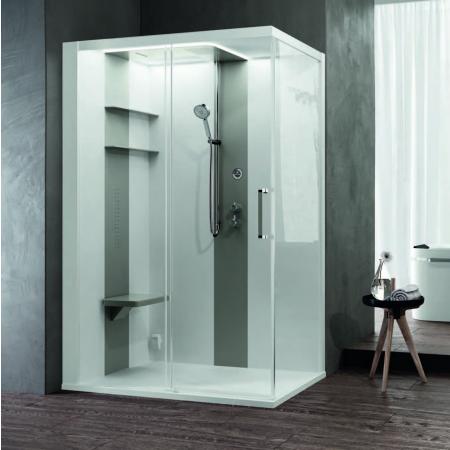 Novellini Skill 2P Kabina prysznicowa 120x80 cm z hydromasażem, z sauną, z baterią termostatyczną, szkło przezroczyste, wykończenie biały matowy/perłowy szary SKI2P140DT5-1UN3