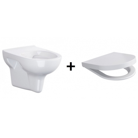Opoczno Street Fusion Zestaw Toaleta WC podwieszana 52,5x36 cm CleanOn bez kołnierza z deską sedesową wolnoopadającą, biała OK579-001-BOX+K98-0130