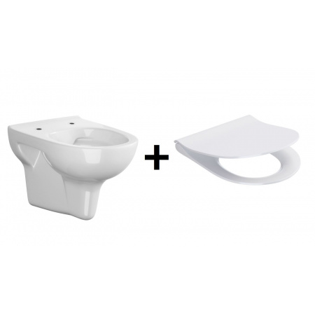 Opoczno Street Fusion Zestaw Toaleta WC podwieszana 52,5x36 cm CleanOn bez kołnierza z deską sedesową wolnoopadającą Slim, biała OK579-001-BOX+K98-0133