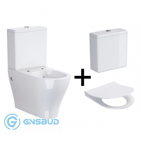 Opoczno Urban Harmony Zestaw Toaleta WC kompaktowa CleanOn bez kołnierza z deską wolnoopadającą i spłuczką, biała OK580-009-BOX + K98-0133 + OK580-011-BOX