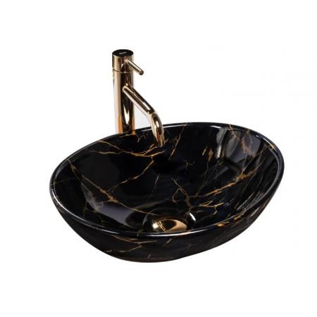 Rea Sofia Black Marble Shiny Umywalka nablatowa 41x34,5x15 cm czarna/złota REA-U5611