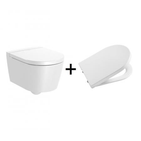 Roca Inspira Round Compacto Zestaw Toaleta WC krótka 48x37 cm bez kołnierza + deska wolnoopadająca biały A346528000+A80152C00B