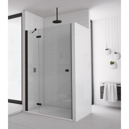 Ronal Sanswiss Annea Black AN13 Drzwi prysznicowe uchylne 110x200 cm ze ścianką stałą prawe, profile czarny mat szkło przezroczyste Aquaperle AN13D11000607